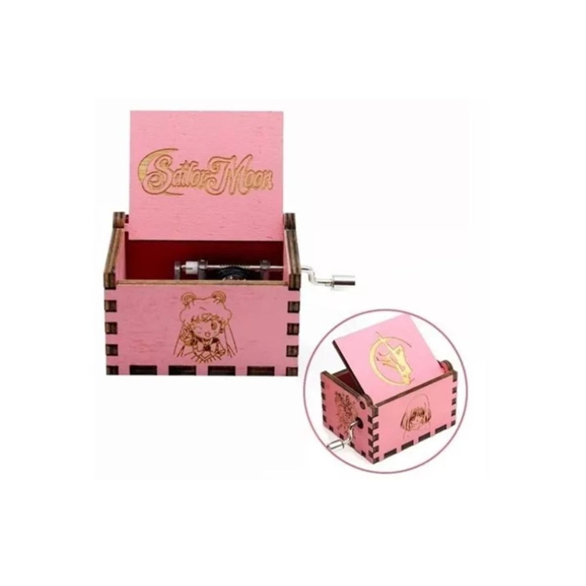 GENERICO - SAILOR MOON ROSADA Caja Musical de madera con manivela