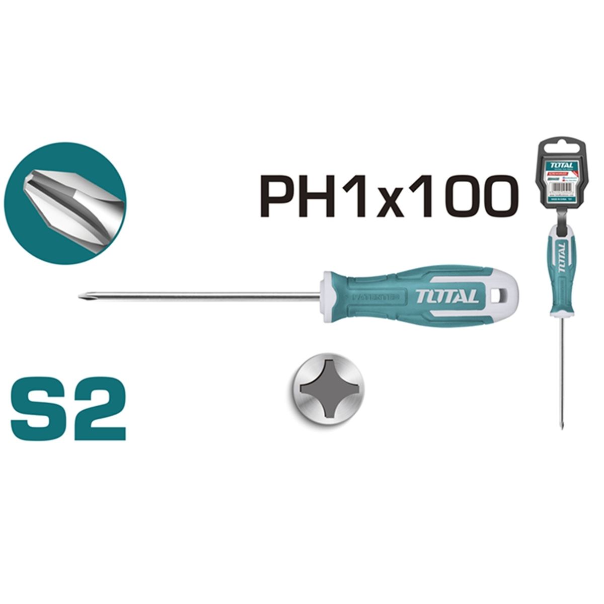 TOTAL TOOLS - Destornillador Cruz S2 Ph1 100mm Total Tht26ph1100