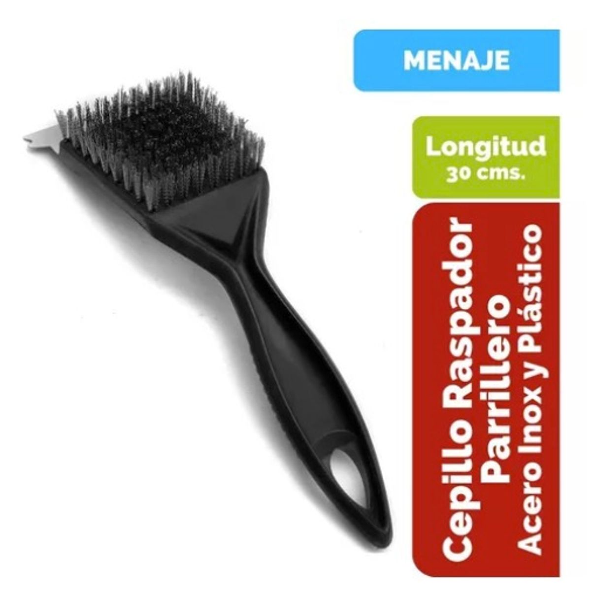 GENERICO - Cepillo Raspador Parrillero De Acero Inoxidable Y Plástico 30 cm