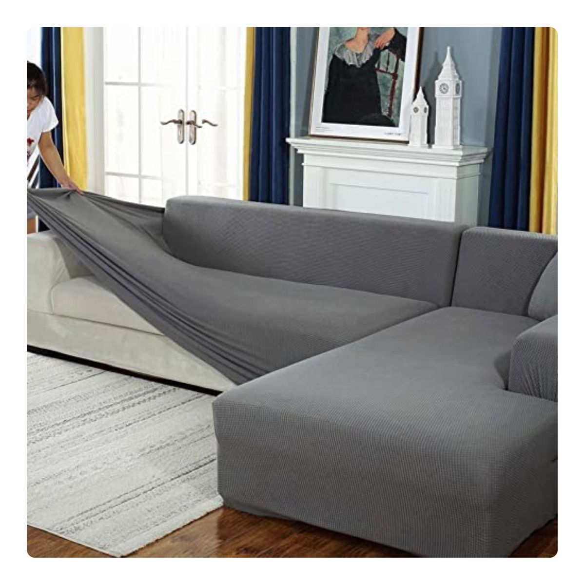 GENERICO - FUNDA CUADRILLE PROTECTORA PARA SILLON SECCIONAL TIPO L GRIS OSCURO