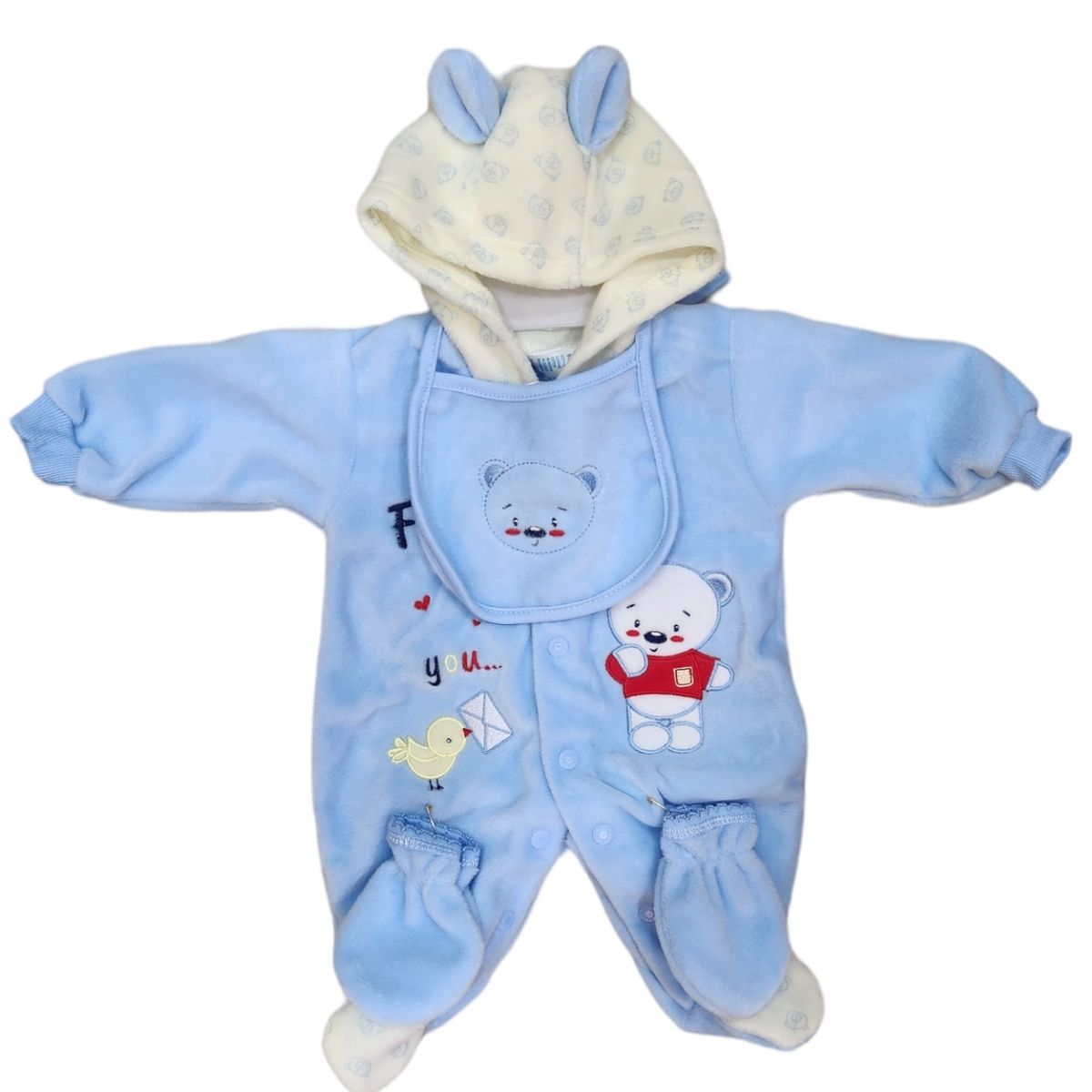 AGW - Set Osito Enterito Babero Mitones Bebe Niño Polar