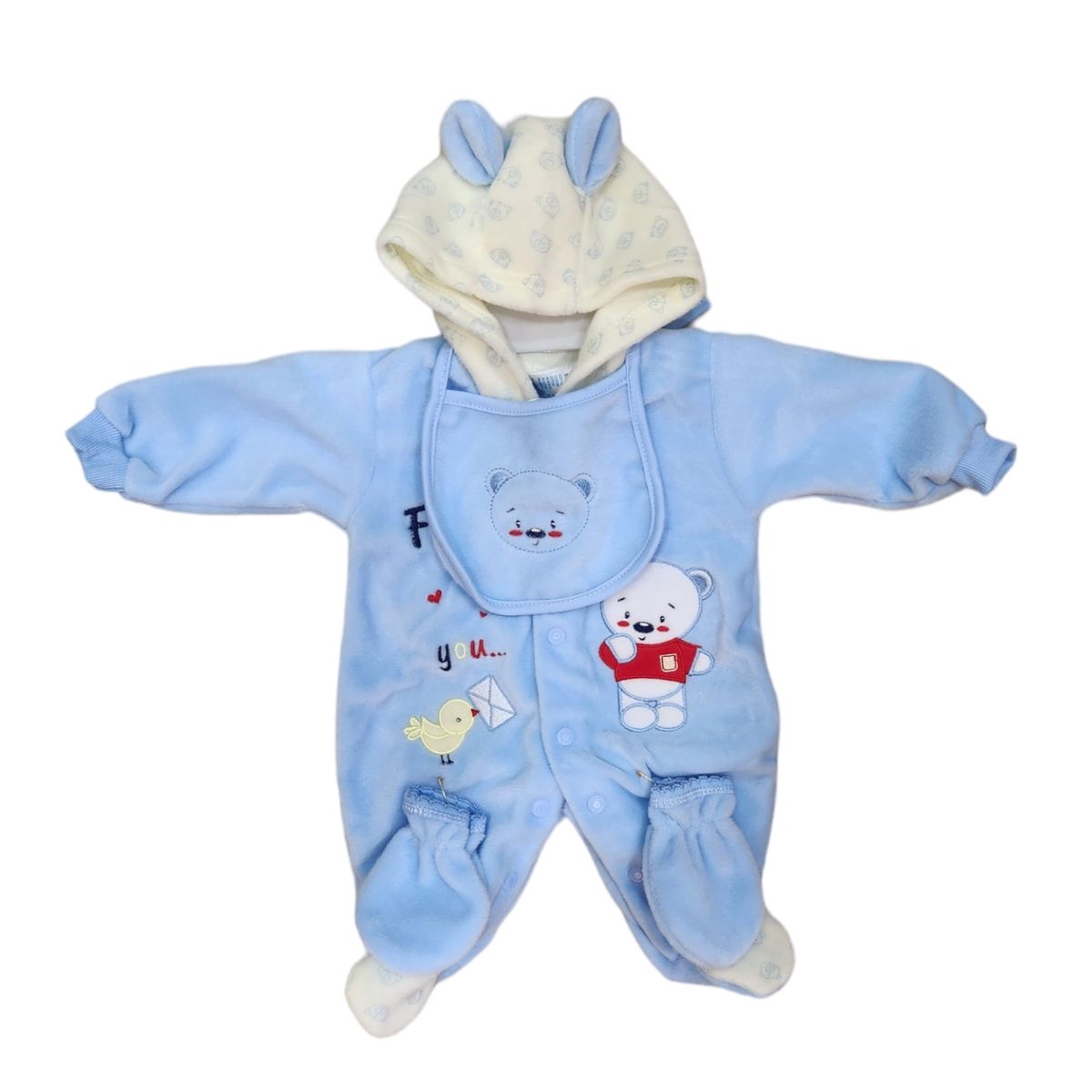 AGW - Set Osito Enterito Babero Mitones Bebe Niño Polar