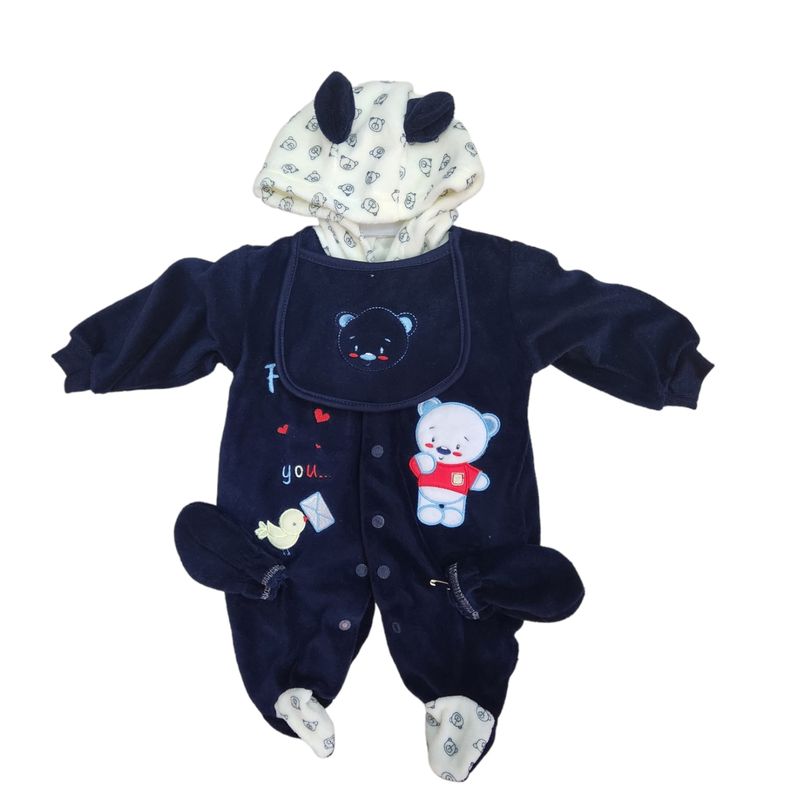 AGW - Set Osito Enterito Babero Mitones Bebe Niño Polar
