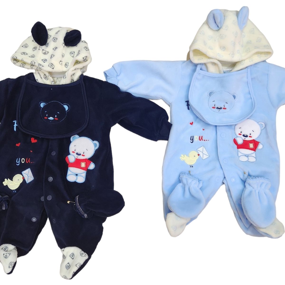 AGW - Set Osito Enterito Babero Mitones Bebe Niño Polar
