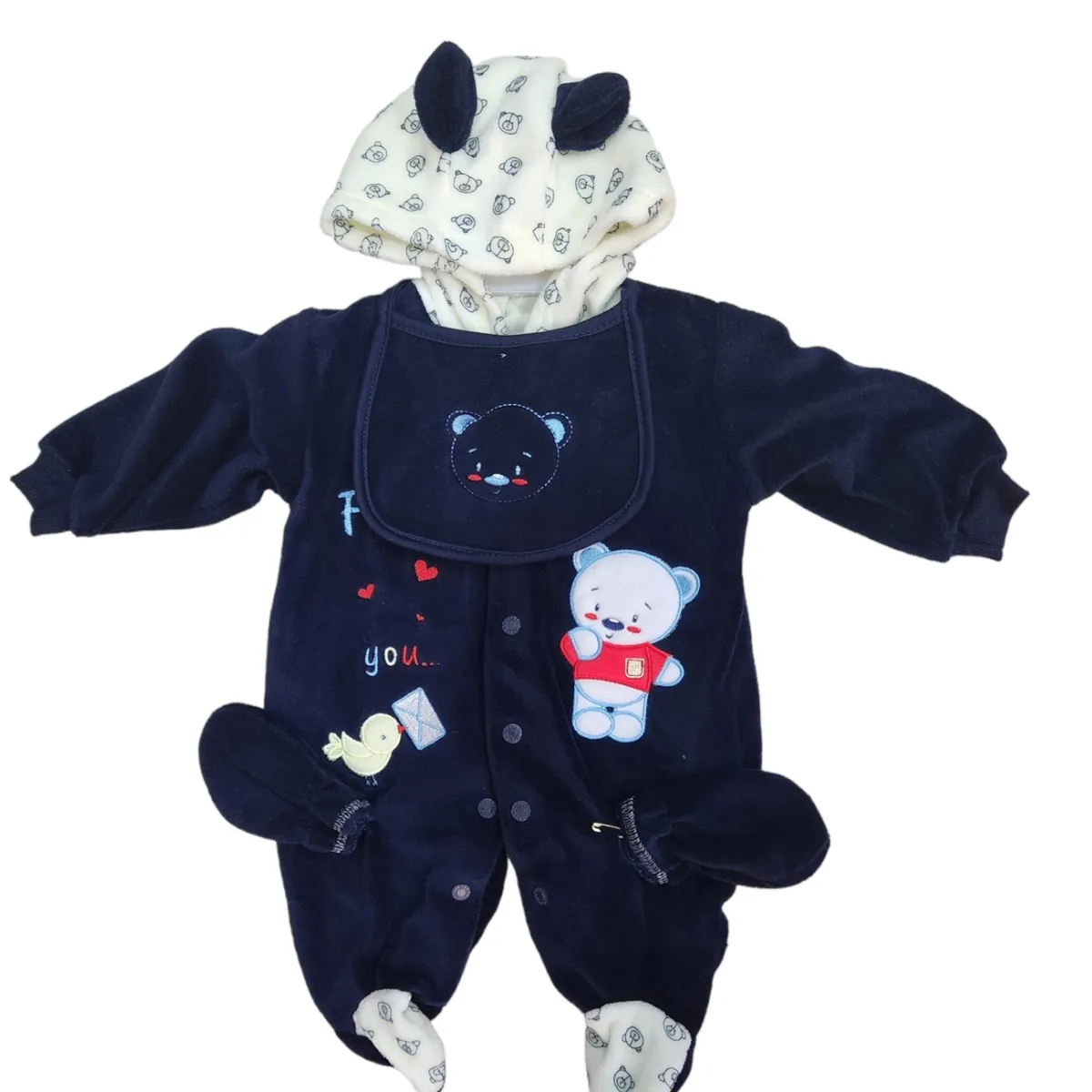AGW - Set Osito Enterito Babero Mitones Bebe Niño Polar