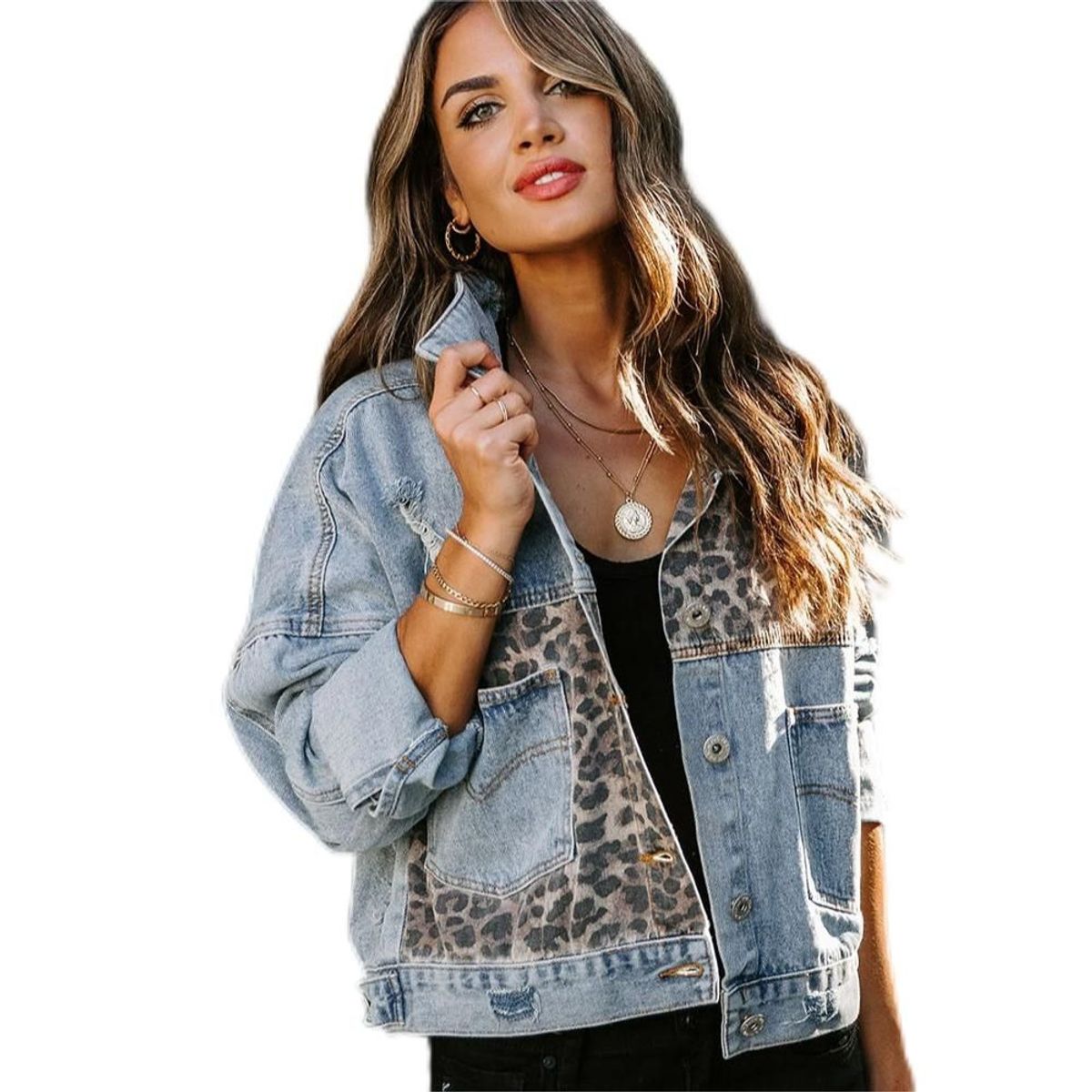 BONVERANO - Chaqueta Denim  Mujer de leopardo.