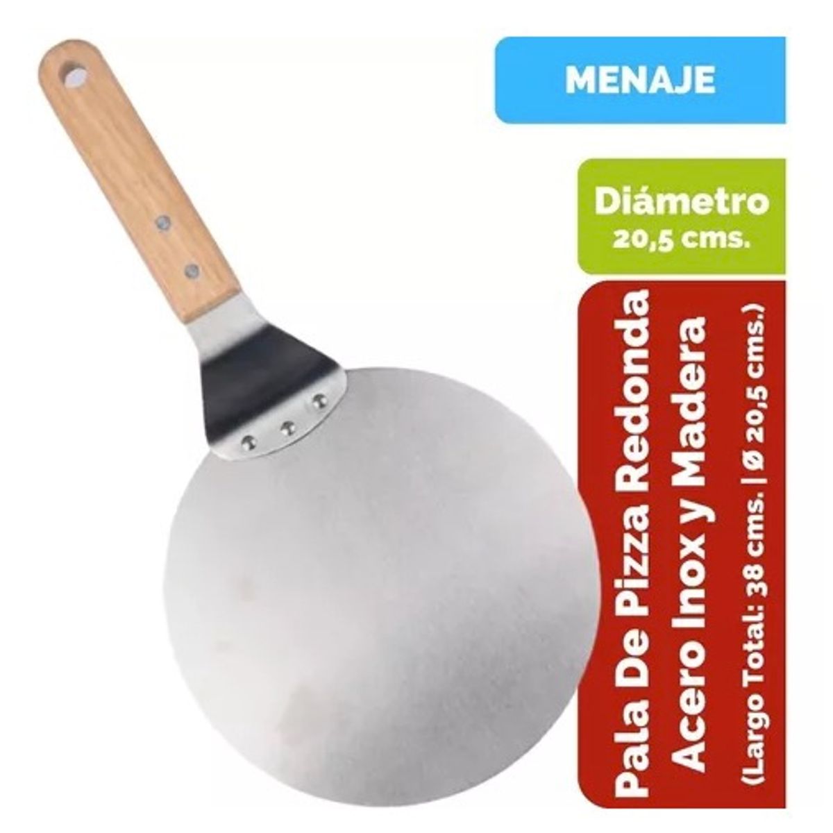 GENERICO - Pala Redonda Para Pizza Acero Inoxidable Con Mango De Madera