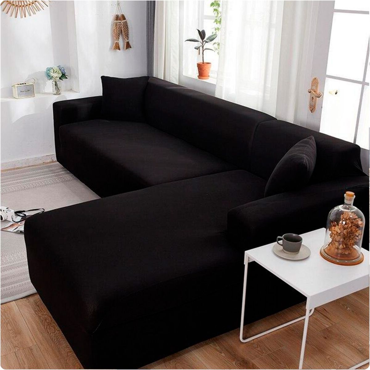 GENERICO - FUNDA CUADRILLE PROTECTORA PARA SILLON SECCIONAL TIPO L COLOR NEGRO