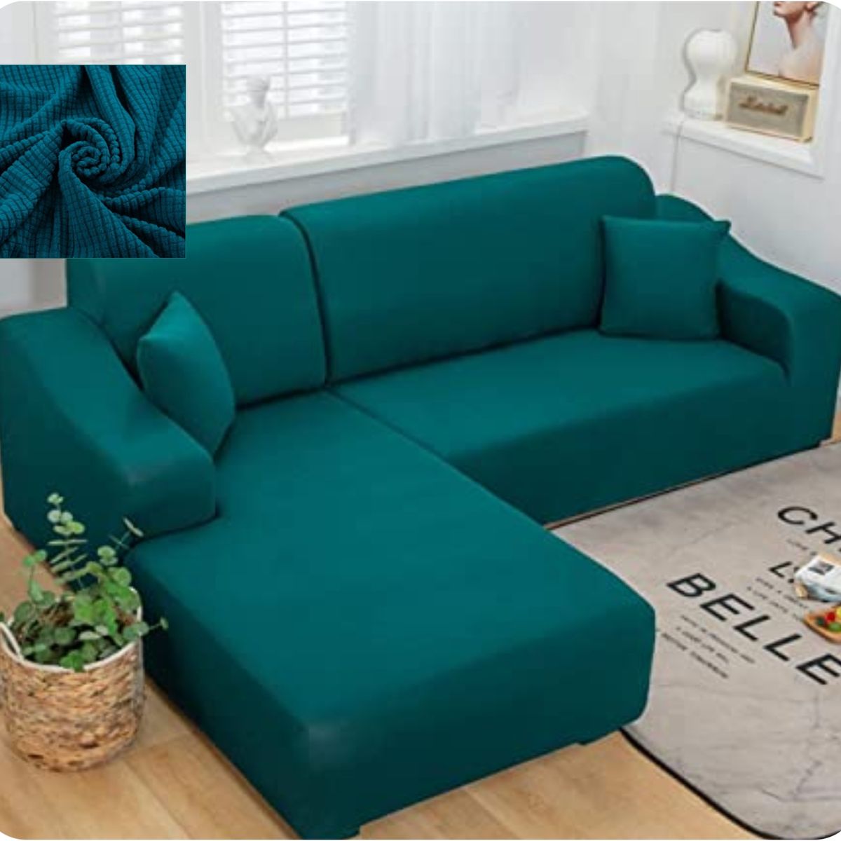 GENERICO - FUNDA CUADRILLE PROTECTORA PARA SILLON SECCIONAL TIPO L COLOR TURQUESA
