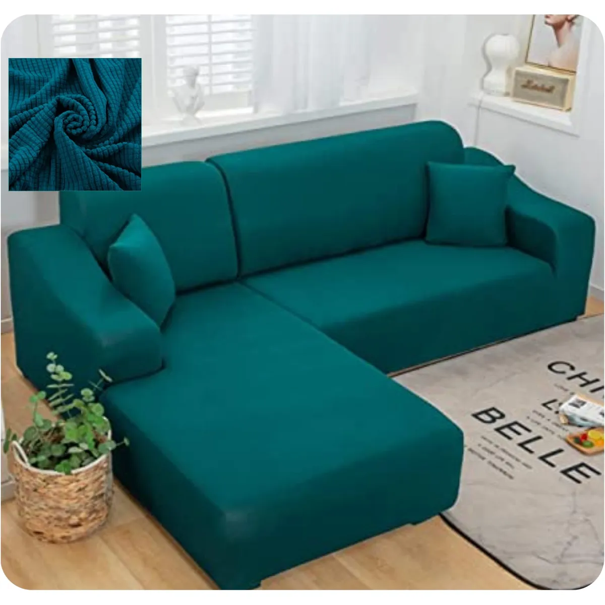 GENERICO - FUNDA CUADRILLE PROTECTORA PARA SILLON SECCIONAL TIPO L COLOR TURQUESA