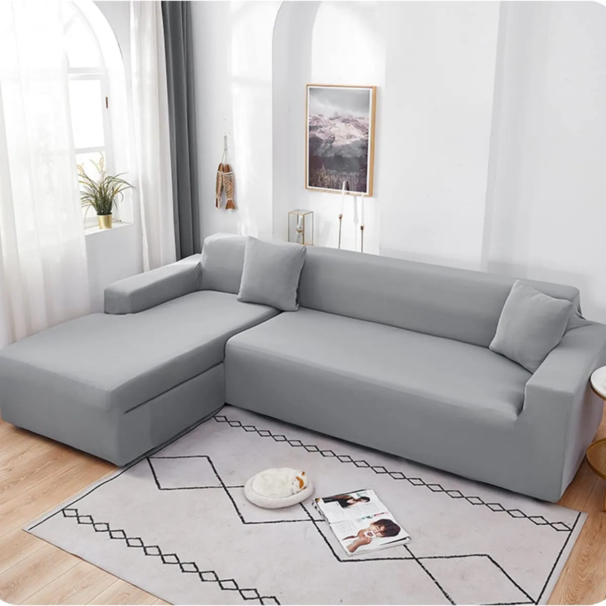 GENERICO - FUNDA GRIS CUBRE SILLON SECCIONAL TIPO L ELASTICADA AJUSTABLE