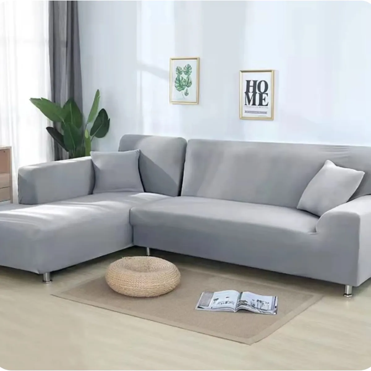 GENERICO - FUNDA GRIS CUBRE SILLON SECCIONAL TIPO L ELASTICADA AJUSTABLE