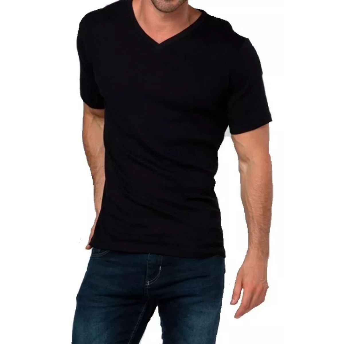 LADY GENNY - Camiseta Manga Corta Algodón Rib Cuello V Jockey