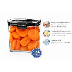 SISTEMA - Contenedor Hermético 1,4 L Bajo Tritan Ultra Resistente - Transparente Ultraresistente - No Absorbe Olores - Plastics