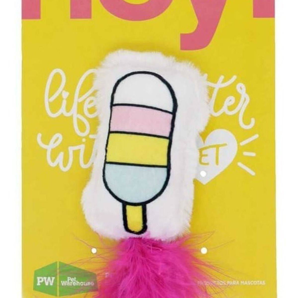 GENERICO - Juguete De Gato Helado Con Cola Pluma Rosada 21 X 7 Cm.