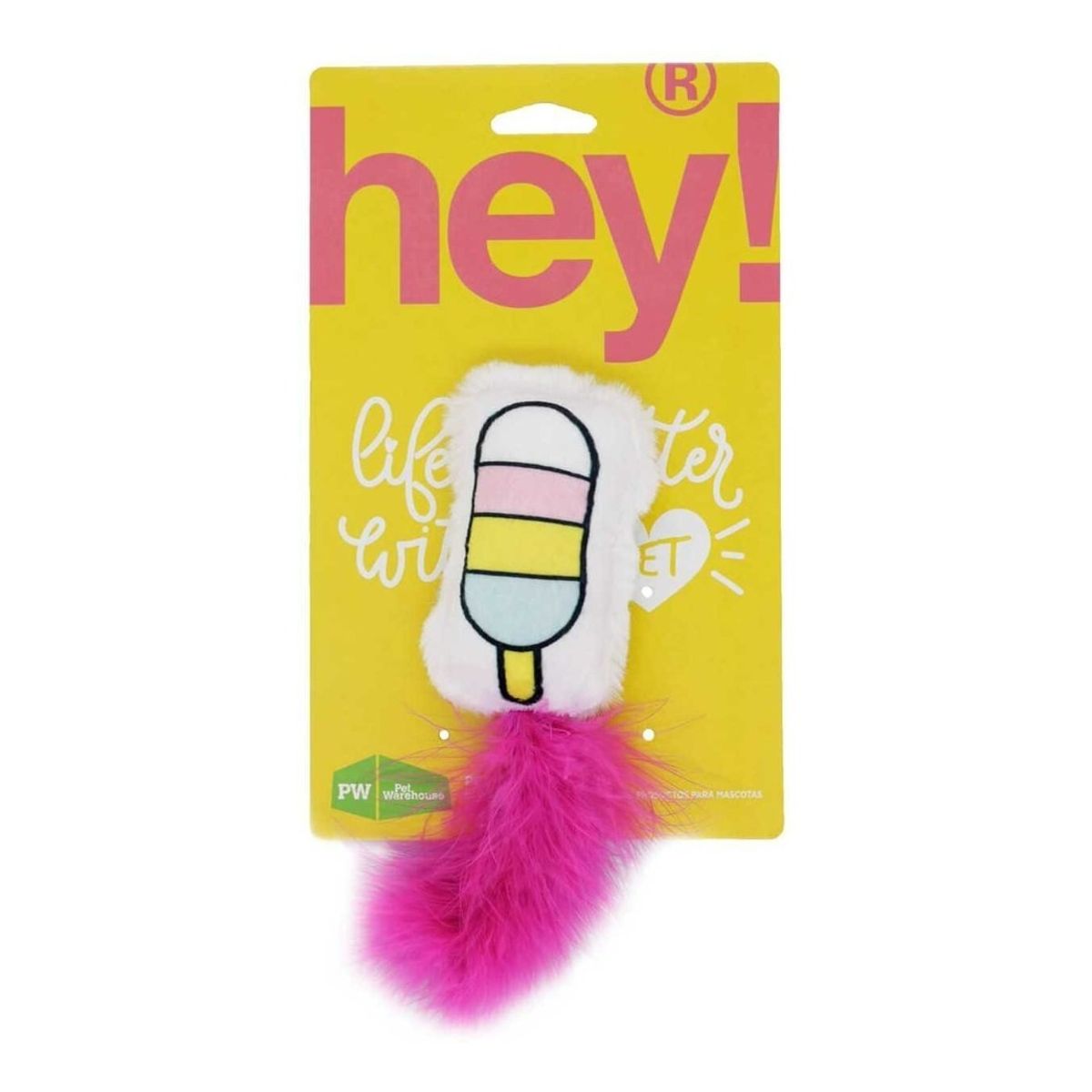 GENERICO - Juguete De Gato Helado Con Cola Pluma Rosada 21 X 7 Cm.