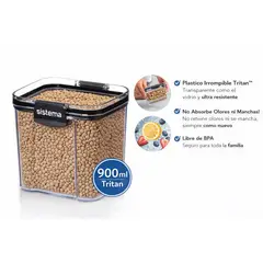 SISTEMA - Contenedor Hermético 900 ml Tritan Ultra Resistente - Ideal para Despensa y Alimentos Secos - No Absorbe Olores - Plastics