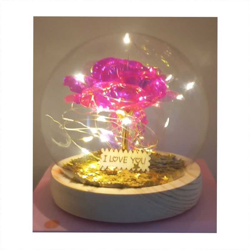 GENERICO - Rosa Eterna Luces Led Cúpula Vidrio Flor Eterna Artificial fucsia