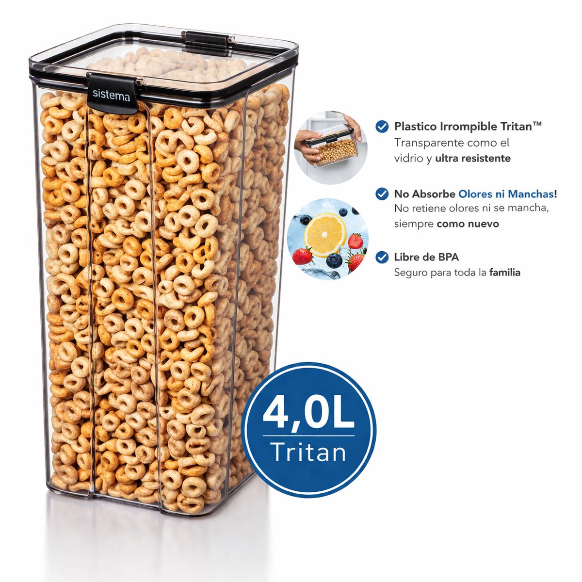 SISTEMA - Contenedor Hermético 4,0 L Tritan Ultra Resistente - Gran Capacidad para Despensa - No Absorbe Olores - Sistema Plastics