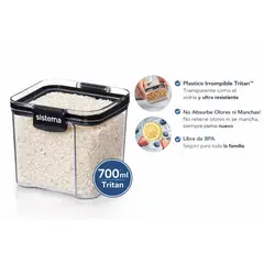 SISTEMA - Contenedor Hermético 700 ml Tritan Ultra Resistente - Ideal para Despensa y Cocina - No Absorbe Olores - Plastics