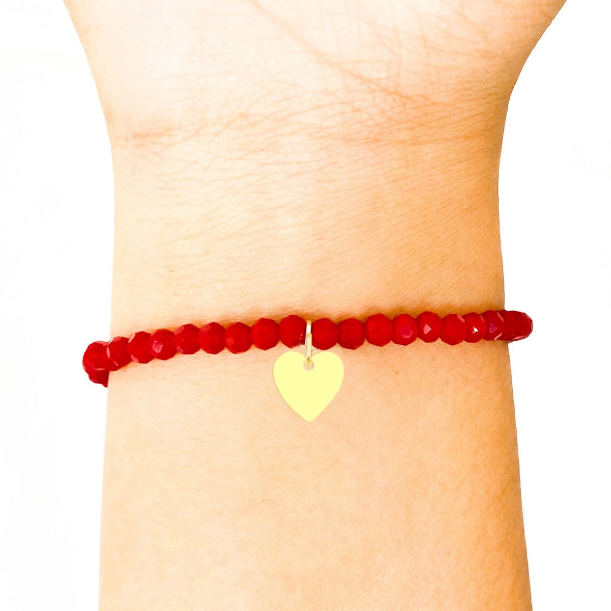 COGGIOLA - Pulsera Elásticada Cristales Rojo Corazón Enchapado Oro 18K
