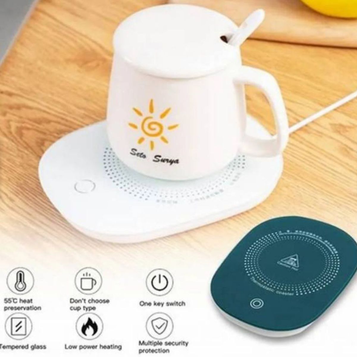 GENERICO - Taza De Café Con Calentador Eléctrico Cuchara Set Taza Mug