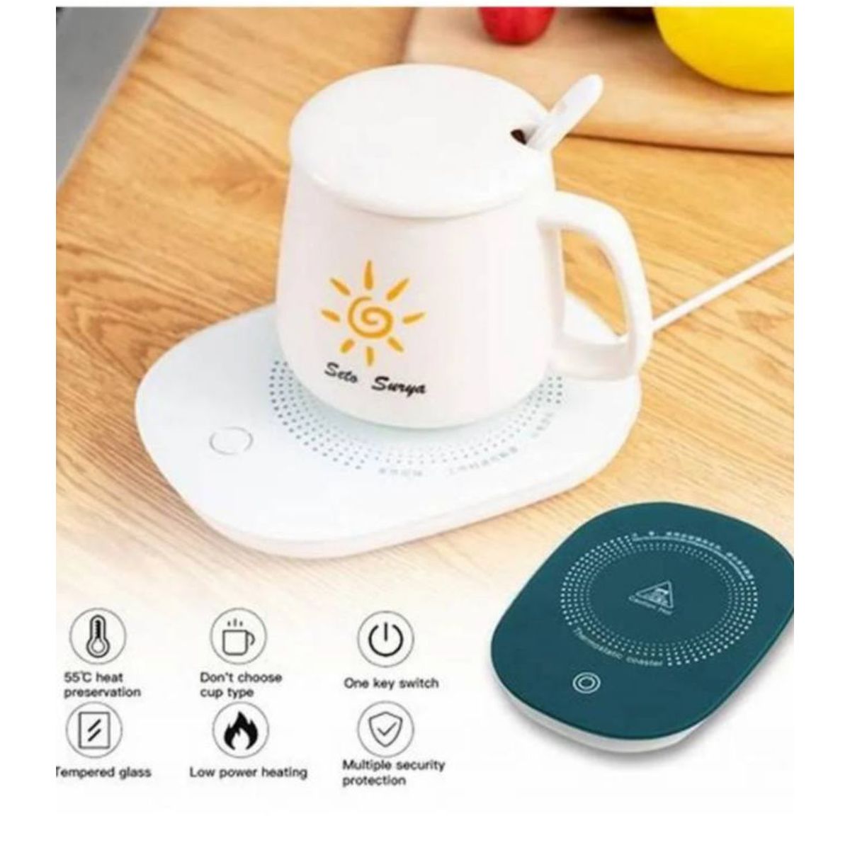 GENERICO - Taza De Café Con Calentador Eléctrico Cuchara Set Taza Mug