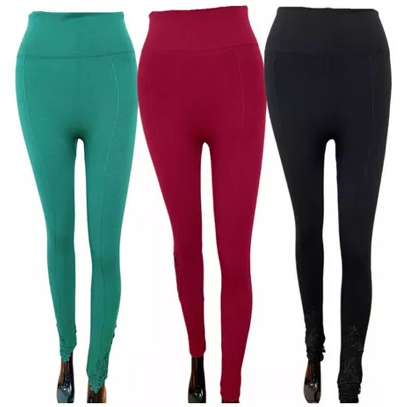 EVERSO - Pack 3 Calzas Polar Sin Costura Mujer Con Diseños En Los Tobillos.
