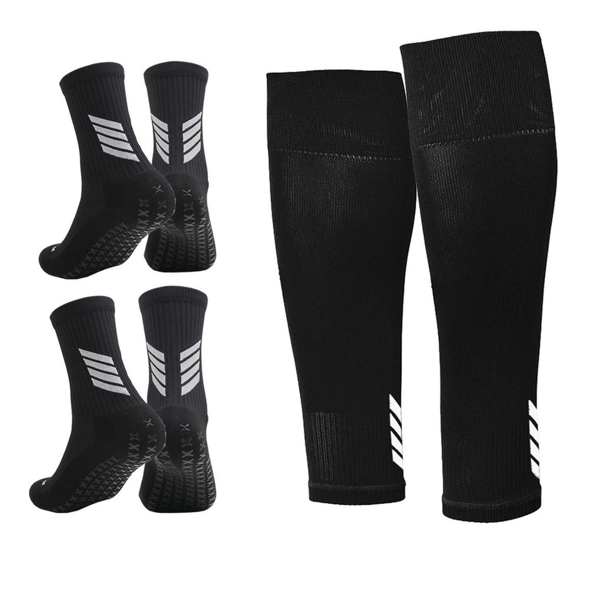 FITNICS - Medias Calcetas Futbol Antideslizante Set 2 + Pantorrillera - Rojo