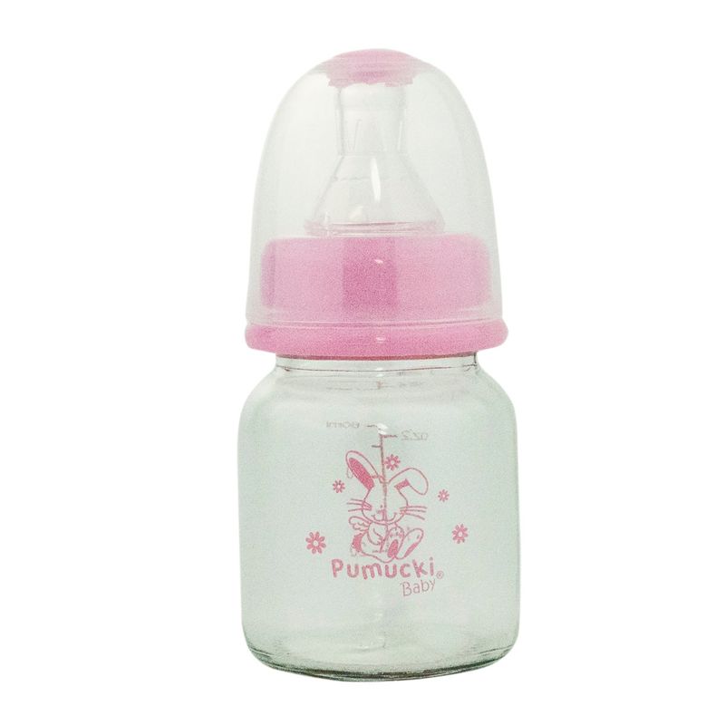 PUMUCKI - Mamadera de Vidrio para Recién Nacidos 60ml Rosado Niña Pumucki