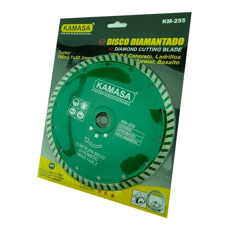KAMASA - Disco Diamantado 7 180mm Corte Sierra Turbo Concreto Kamasa