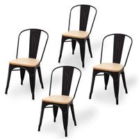 Set 4 Sillas Tolix Metal Con Asiento de Madera DETODOYMAS