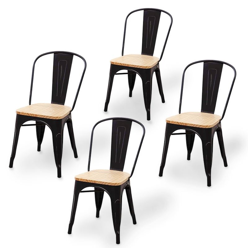 DE TODO Y MAS - Set 4 Sillas Tolix Metal Con Asiento de Madera DETODOYMAS