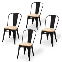 DE TODO Y MAS - Set 4 Sillas Tolix Metal Con Asiento de Madera DETODOYMAS