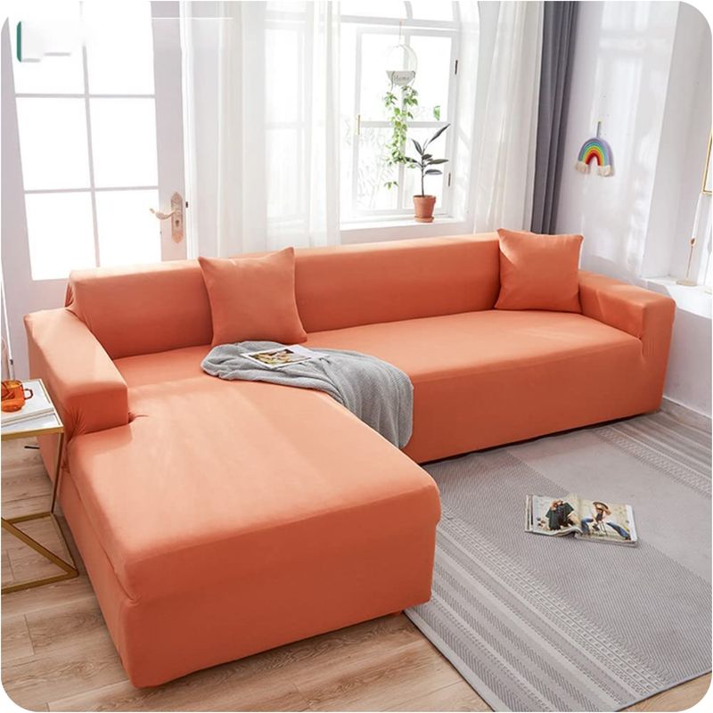 GENERICO - FUNDA CUBRE SILLON SECCIONAL TIPO L, NARANJA  ELASTICADA AJUSTABLE,