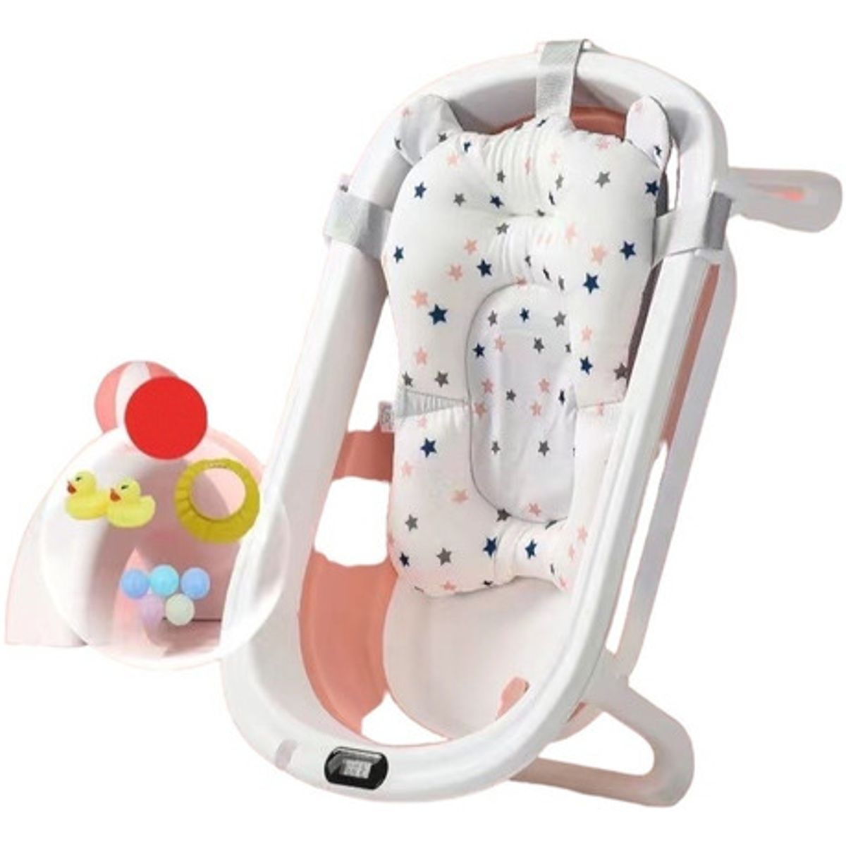 LUBABYCAS - Bañera Plegable Con Cojín Y Más Accesorios Rosada Lubabycas