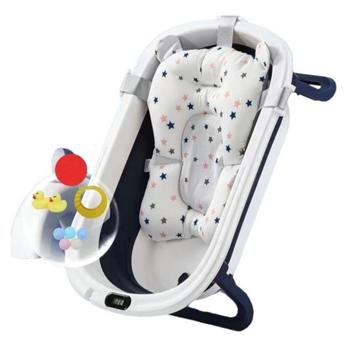 LUBABYCAS - Bañera Plegable Con Cojín Y Más Accesorios Azul Lubabycas