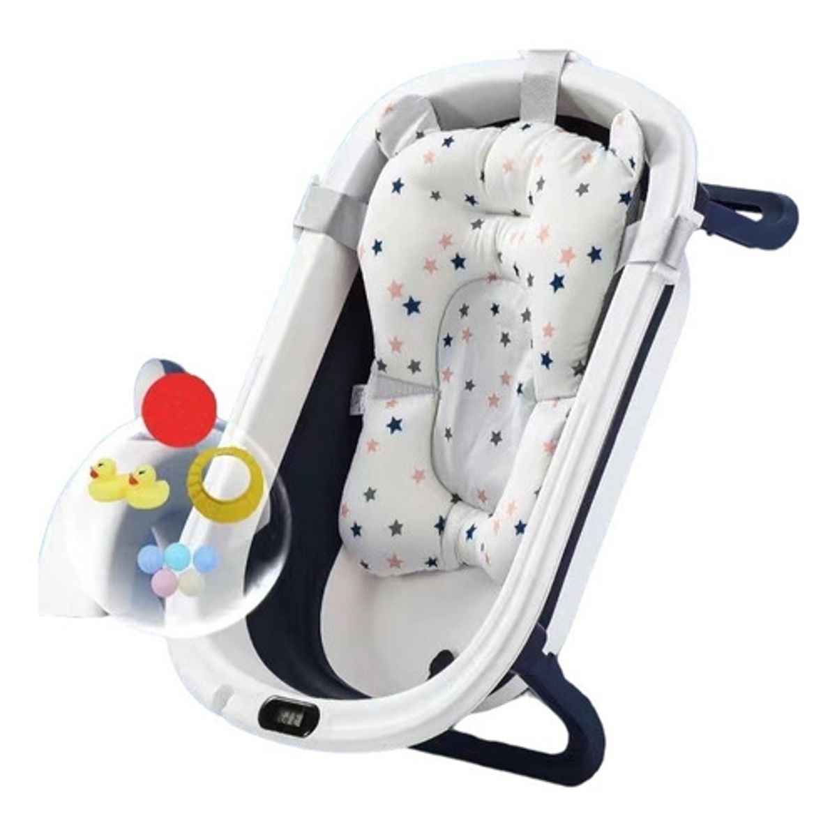 LUBABYCAS - Bañera Plegable Con Cojín Y Más Accesorios Azul Lubabycas