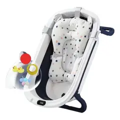 LUBABYCAS - Bañera Plegable Con Cojín Y Más Accesorios Azul