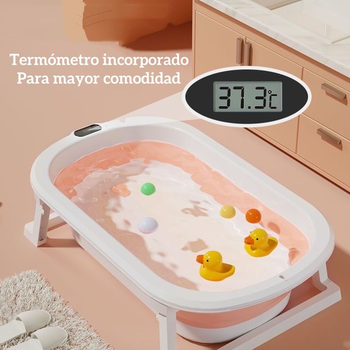 LUBABYCAS - Bañera Plegable Con Cojín Y Más Accesorios Azul Lubabycas