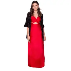 MARIA PASKARO - Tapado Kimono Corto Turin Negro Terciopelo Jaspeado