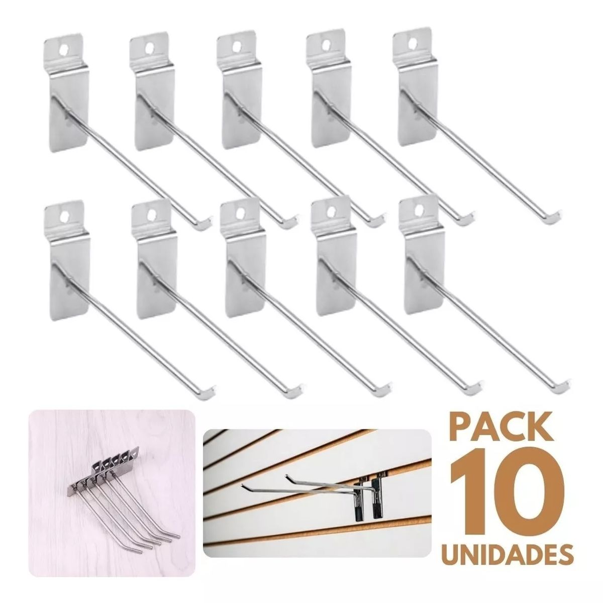 KUANGYE - Pack 10 Ganchos Gancheras Panel Ranurado 20 Cm Exhibidor