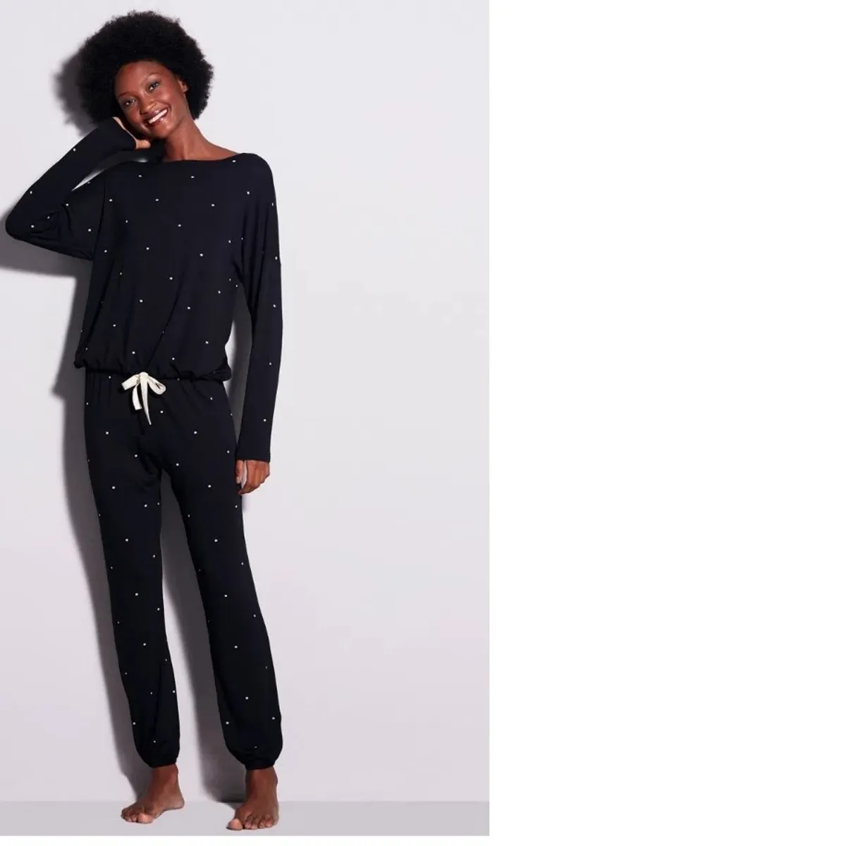 HOPE - PIJAMA LARGO NEGRO CON BLANCO  VISCOSA