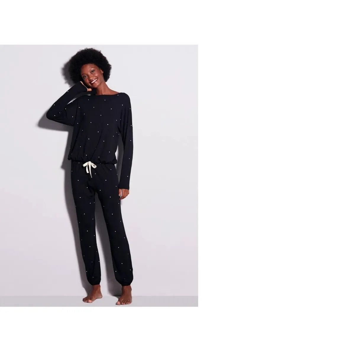 HOPE - PIJAMA LARGO NEGRO CON BLANCO  VISCOSA