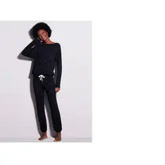 HOPE - PIJAMA LARGO NEGRO CON BLANCO VISCOSA