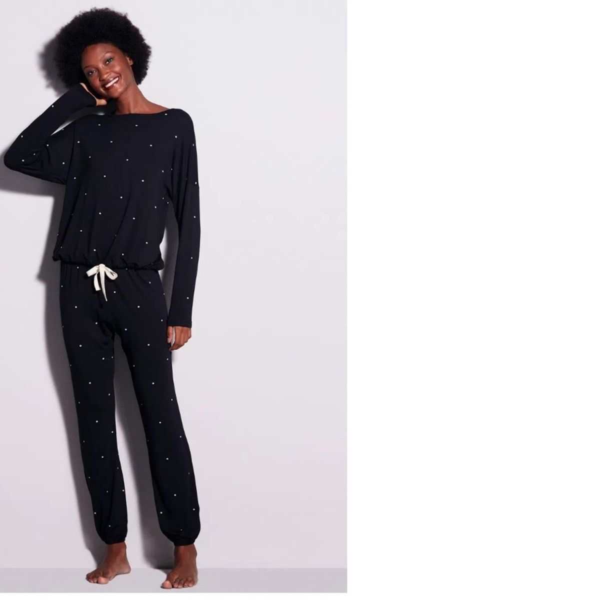 HOPE - PIJAMA LARGO NEGRO CON BLANCO  VISCOSA