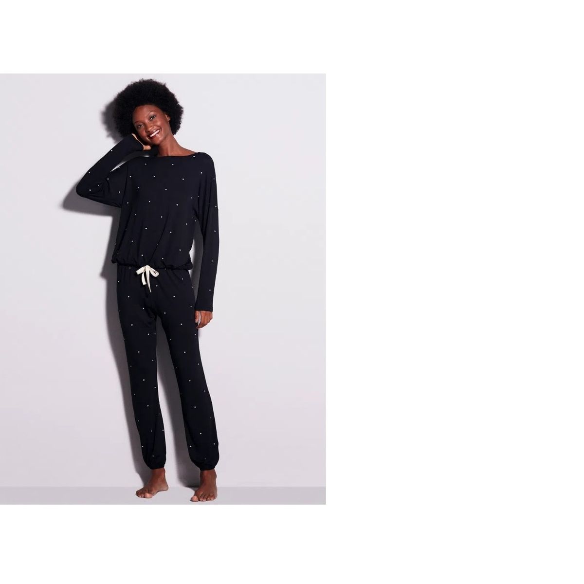 HOPE - PIJAMA LARGO NEGRO CON BLANCO  VISCOSA