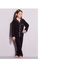 HOPE - PIJAMA NIÑA LARGO NEGRO CON BLANCO VISCOSA