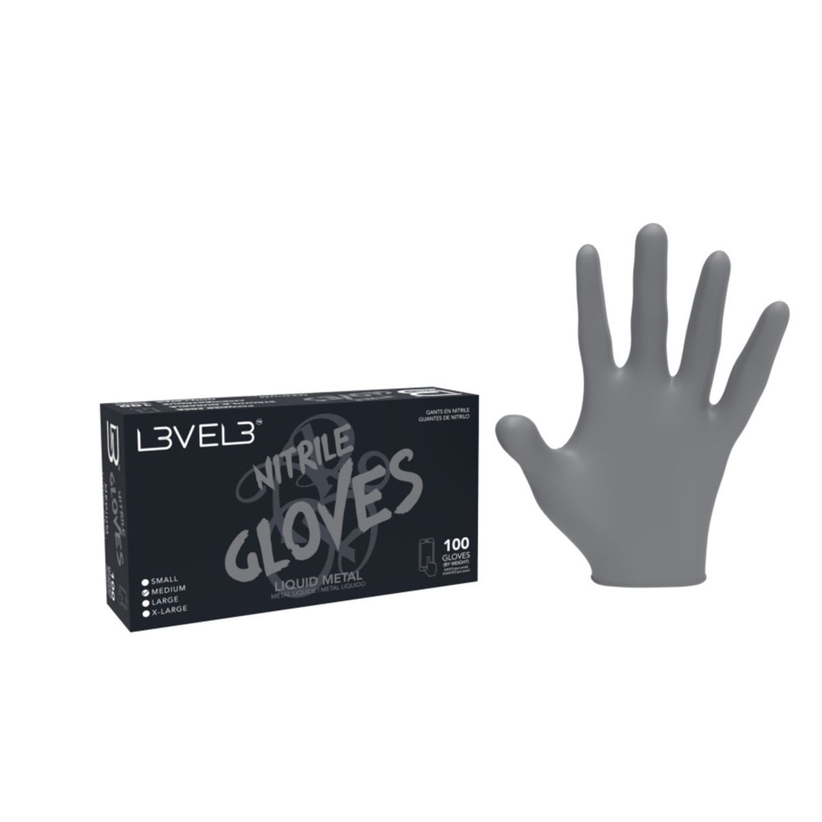 L3VEL3 - Guantes Level 3 De Nitrilo Color Metal Talla M
