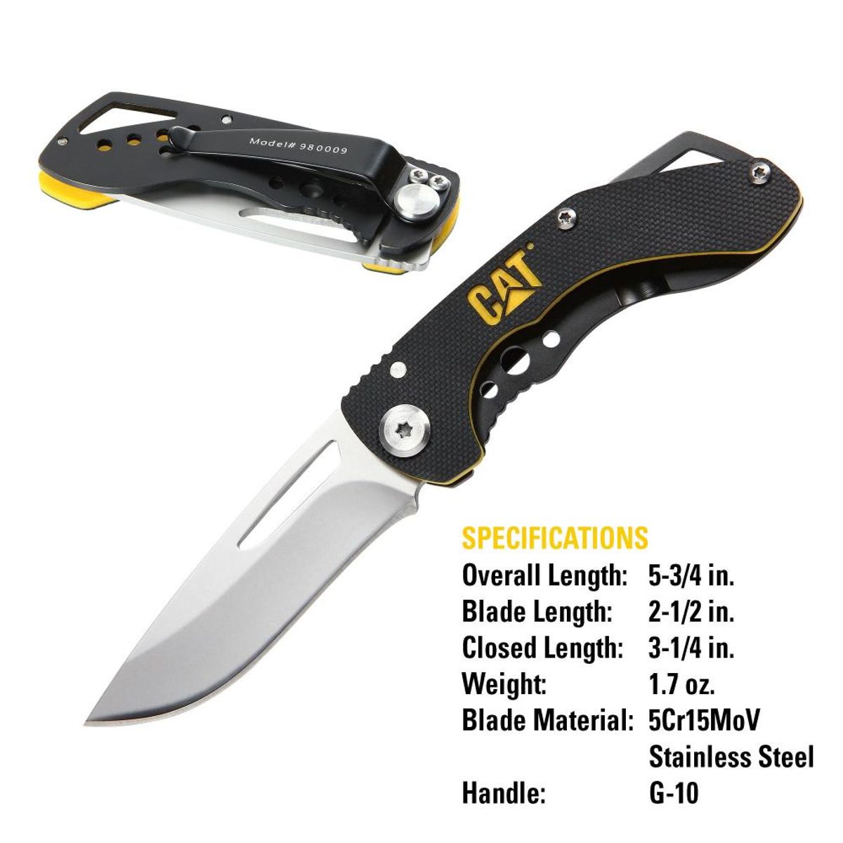 CAT - Cuchillo Navaja Plegable Caterpillar 980009 Punta Curva